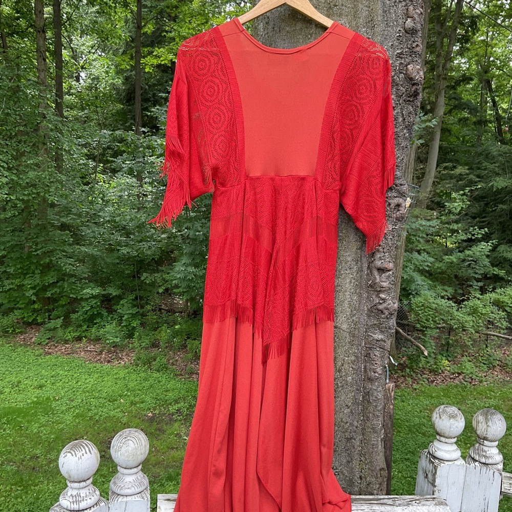 Vintage Red Lace with fringe Women Dress 9 - Picture 4 of 9